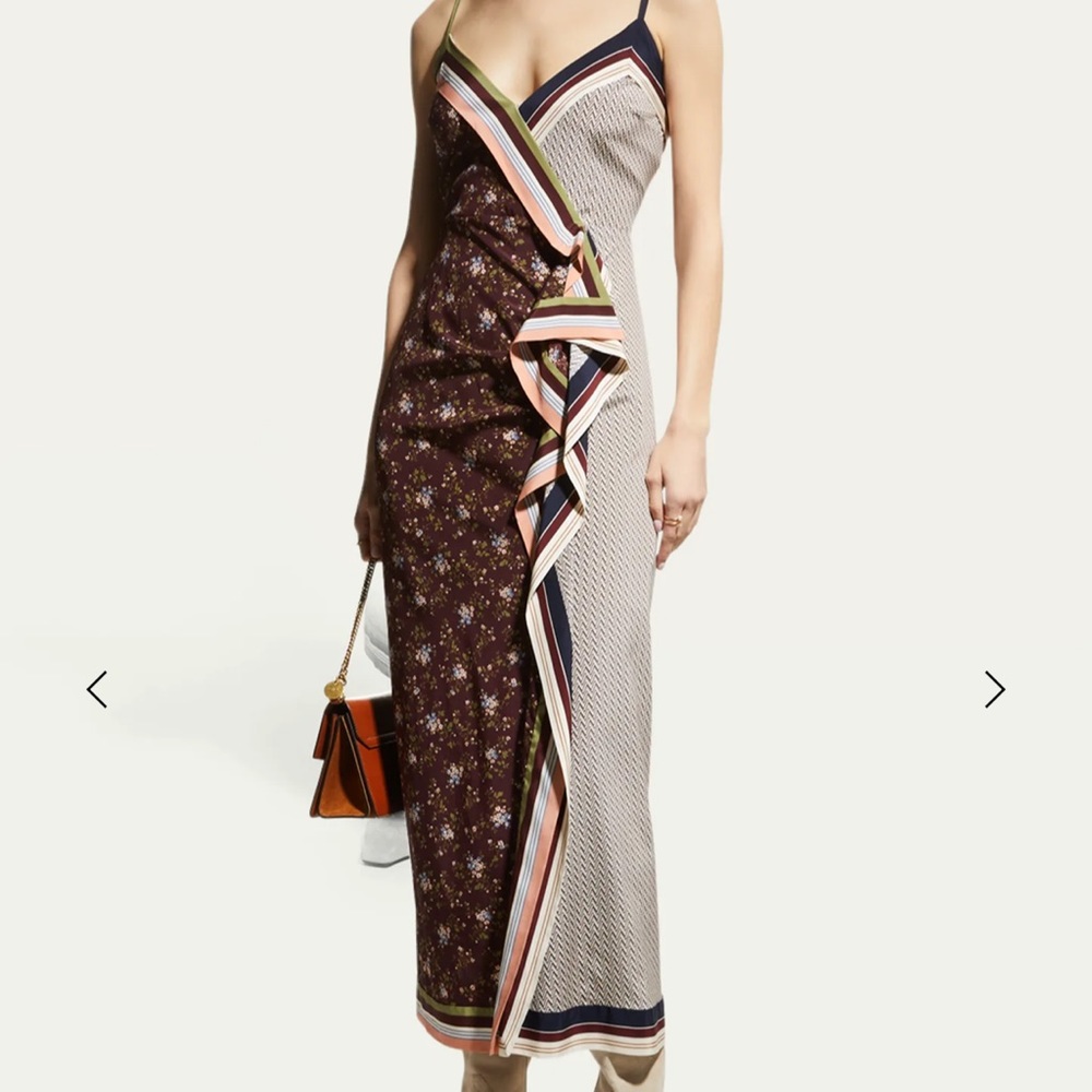 NWT $798 Veronica Beard Marga Mixed-Print Midi Dress